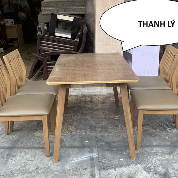 Bộ bàn ăn 4 ghế gỗ mặt nệm bọc da, bàn ăn 4 ghế - Bàn ăn 0