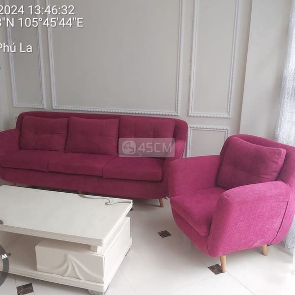 Bán bộ sofa màu tím hồng bọc nỉ đã qua sử dụng - Sofa 1