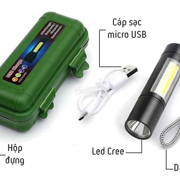 Đèn pin mini cầm tay siêu sáng sạc điện có hộp - Khác 0