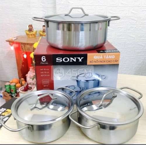 Bộ 03 nồi Inox Sony  KT:16-18-24CM ko kén bếp - Nồi 0