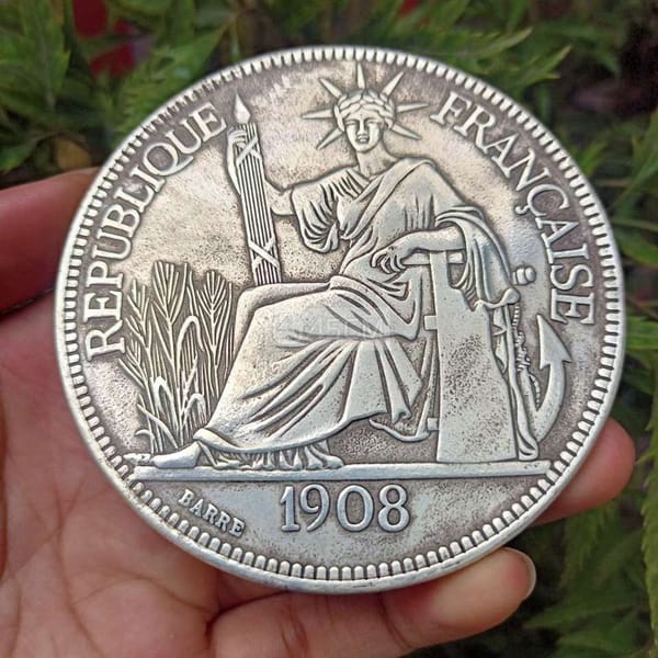 Đồng bạc xoè bà đầm 1908 - Đồ sưu tầm 0