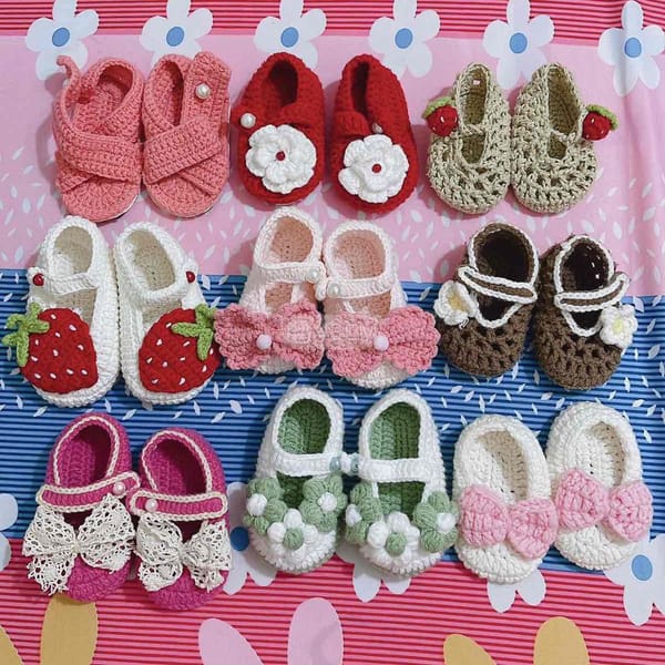 giày đan len milk cotton- handmade em bé - Mẹ và bé 0
