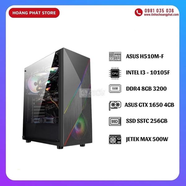PC GAMING H510, I3-10105F, 8G, 256G, 1650 4G, 500W - Máy tính 0