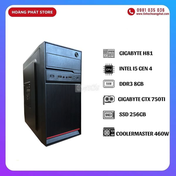 PC GAMING H81, I5 Gen 4, 8GB, 256GB, 750TI, 460W - Máy tính 0