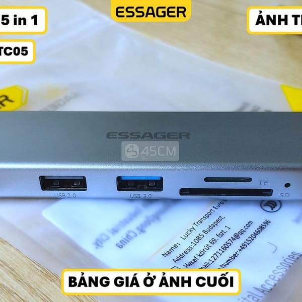 Bộ Chia Cổng USB Type-C 5 in 1 Essager ES-TC05 Xám - Khác 1
