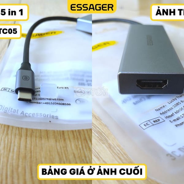 Bộ Chia Cổng USB Type-C 5 in 1 Essager ES-TC05 Xám - Khác 2
