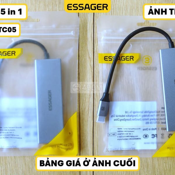 Bộ Chia Cổng USB Type-C 5 in 1 Essager ES-TC05 Xám - Khác 0