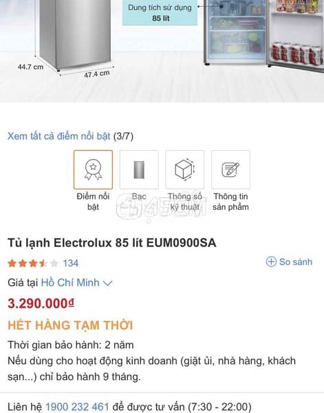 Tủ Lạnh Mini Electrolux 92 lít - Máy lạnh 3