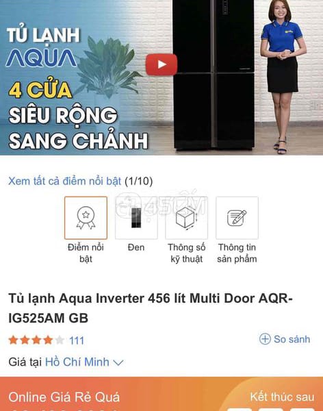 Tủ lạnh Aqua Inverter 456 lít AQR-IG525AM - Tủ lạnh 4