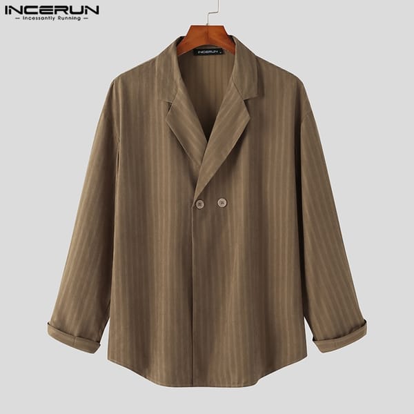 Áo khoác blazer INCERUN tay dài dáng rộng họa tiết kẻ sọc thời trang - Áo len dài tay/ Vest 1