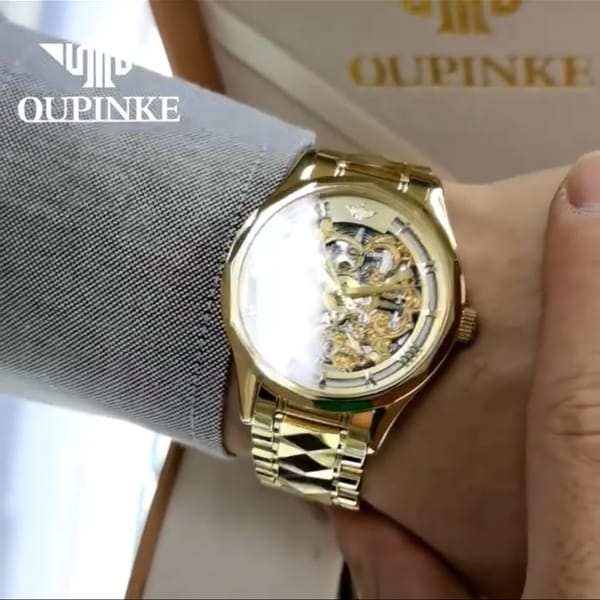Đồng hồ oupinke 3168 Gold mới -  5