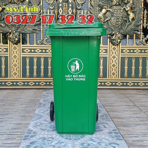 Thùng rác 120 lít nhựa HDPE 2 bánh Minh Khang - Văn phòng phẩm khác 0